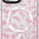 NITITOP Compatible with iPhone 15 Pro Max Magnetic Case [Compatible with Magsafe] Cute Clear for Women Girls Flower Floral Ultra Slim with Bumper Soft TPU Anti-Yellow Protective Cover - Clear Pink