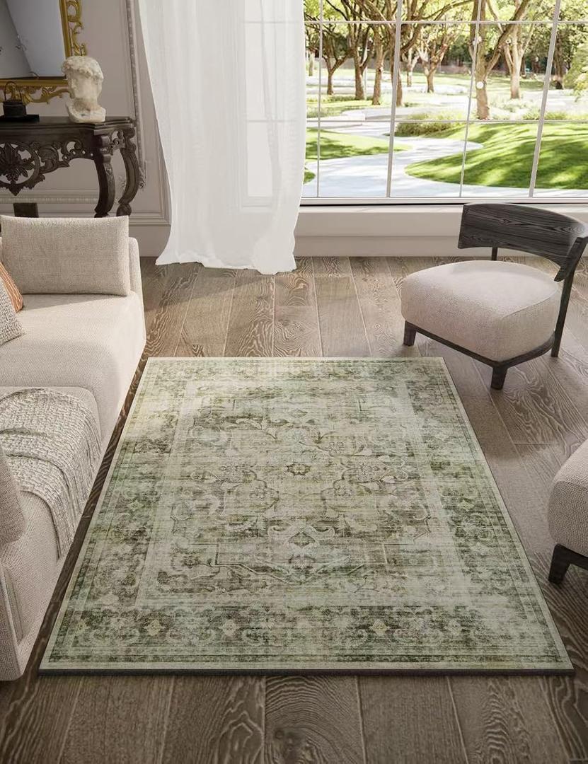 3x5 Washable Area Rug for Bedroom: Boho Entryway Rug with Non Slip Backing Low Pile Soft Faux Wool Small Throw Rugs for Living Room Kitchen Home Office Dorm Foyer Nursery Entrance Enytry Indoor