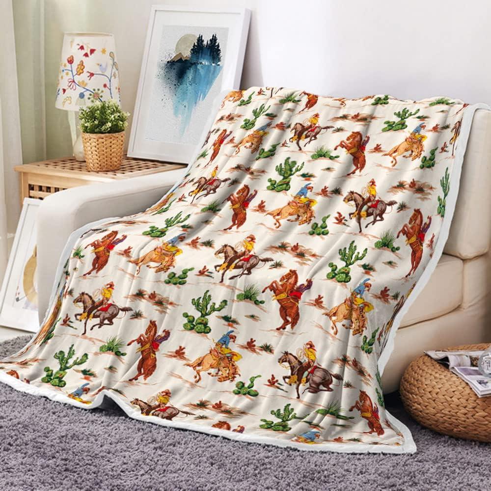 Western Cowboy Throw Blanket, 50X60IN, Flannel, All Seasons, Lightweight, Vintage, Abstract Pattern, Unisex
