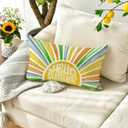 3 x AVOIN colorlife Hello Sunshine Summer Throw Pillow Cover, 12 x 20 Inch Yellow Blue Orange Cushion Case Decoration for Sofa Couch
