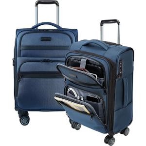 KROSER 20 Inch Softside Expandable Carry On Luggage, Rolling Suitcase With Front Business Pockets, Spinner Wheels & Built-in TSA Lock, USB Port,for Travel , fits in most Airline Overhead Bin
