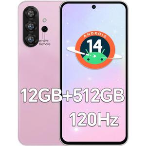 D56 Ultra 5G Unlocked Phones, Smartphone Android 14, 12GB+512GB Unlocked Android Phones, Snapdragon888, 5000mAh, 48+108MP Camera, 6.8“ HD Screen, Bluetooth WiFi,Dual SIM+Memory Expansion,Pink