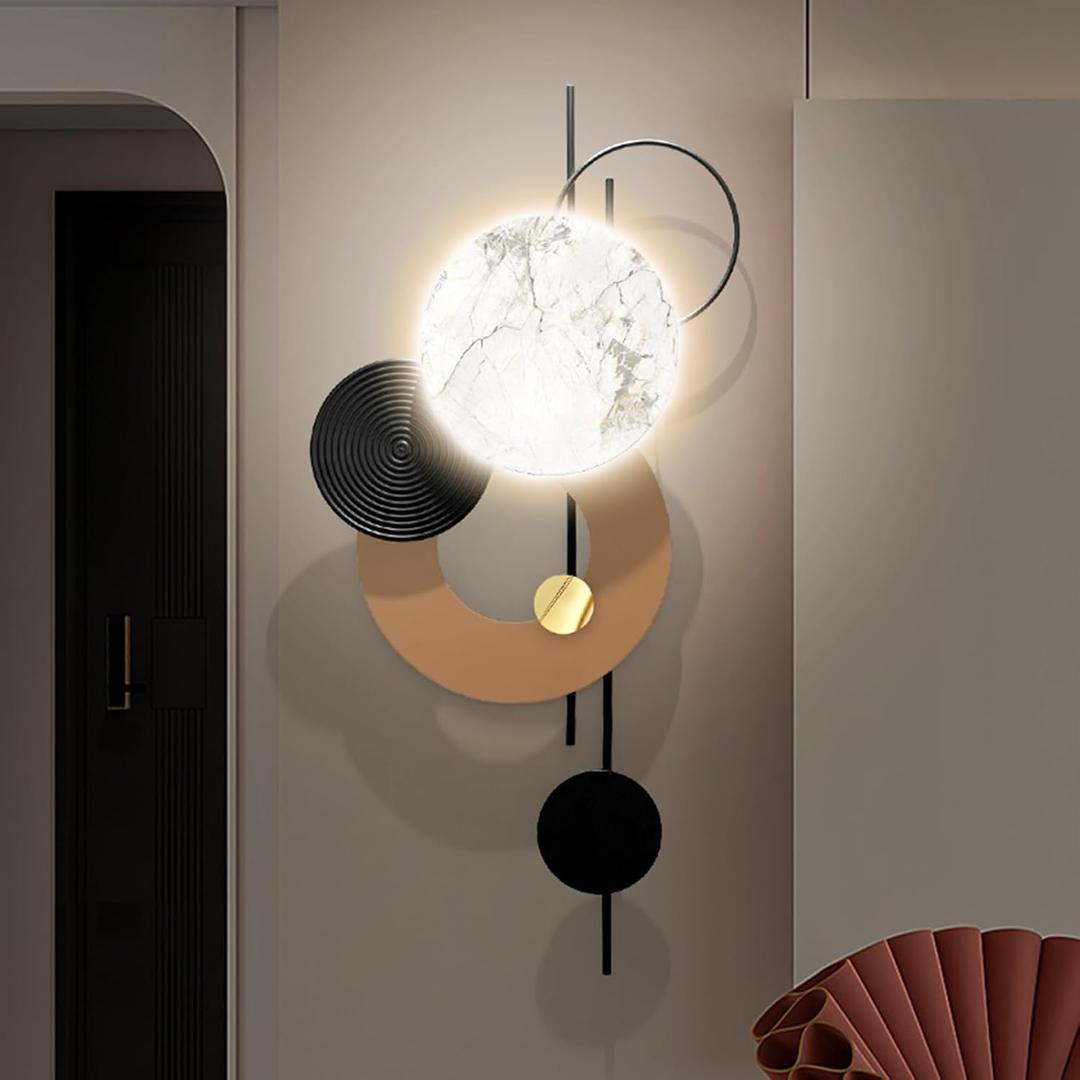 HEBOIX Large Metal Wall Decor with Light Modern Metal Wall Art 3D Wall Sculptures Handmade Wall Hanging Decoration for Living Room Dinning Room Bedroom Entryway Kitchen Office (22''Lx46''W-Light)