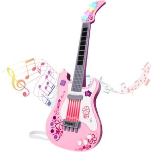 M SANMERSEN Kids Guitar for Girl Music Toy Electric Pink Guitars with Strap for Kid Toddler Musical Instrument Toys for 3 4 5 Year Old Girls Gifts