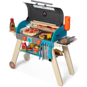 Melissa & Doug Deluxe Wooden Barbecue Grill, Smoker & Pizza Oven, Toy Food & Kids Play Kitchen Accessories, Preschool Learning Toys for Girls & Boys 3+ - FSC Certified, 22.2 x 14.95 x 8.4