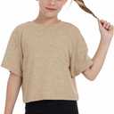 Girls Short Sleeve Crop Tops Kids Fashion Athletic Crew Neck Cropped T Shirts Casual Basic Tees. Size 7-8Y