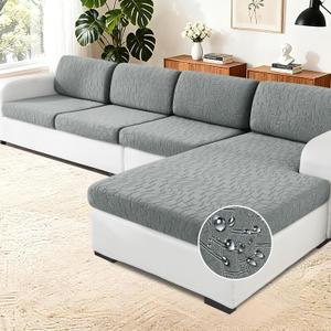 MAXIJIN Waterproof Sectional Couch Cover 3 Pieces Stretch Couch Cushion Covers for Sectional Sofa L Shape Seat Slipcovers with Elastic Bottom for Dogs Pets (2 Seater + 1 Chaise, Light Gray)