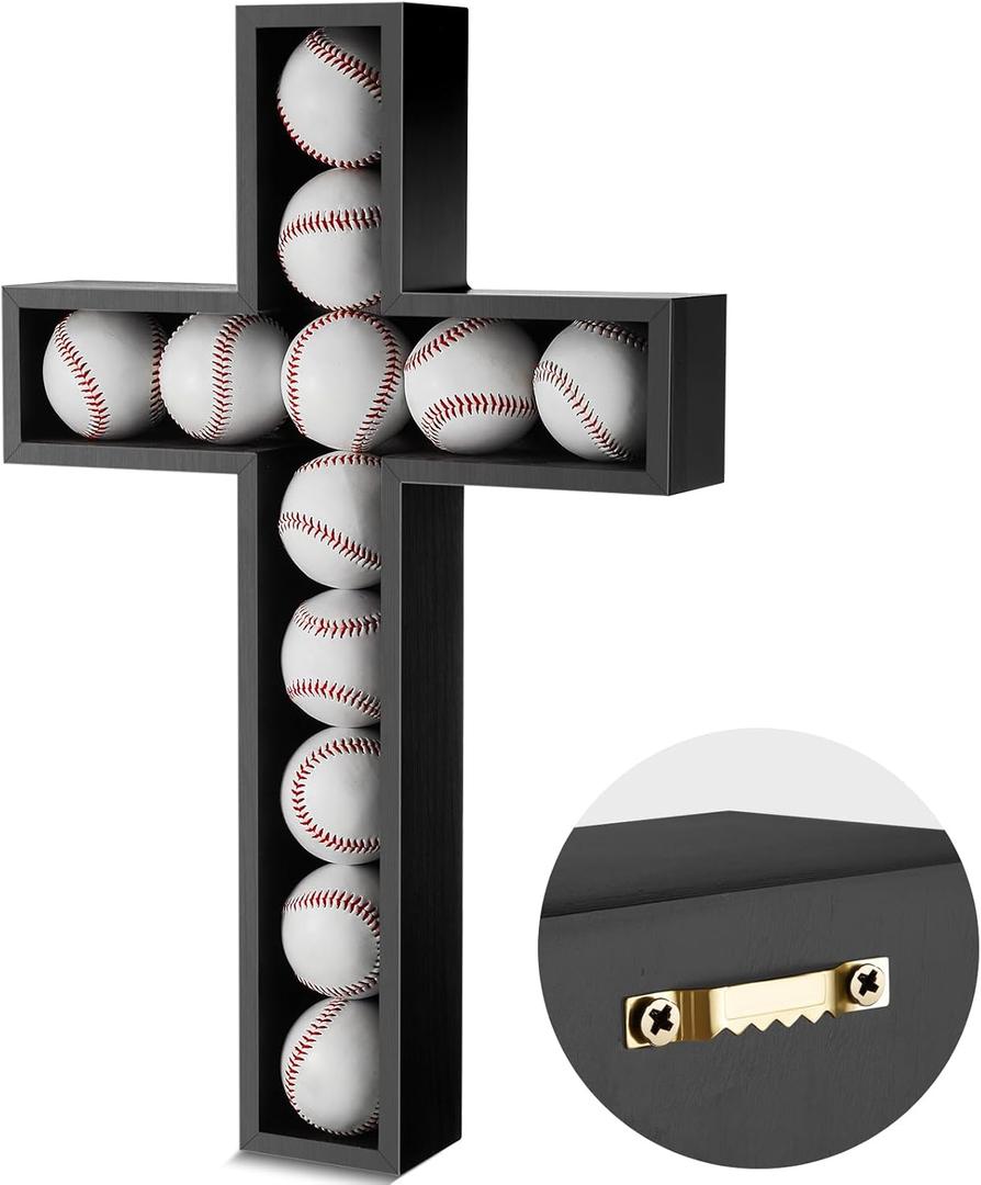 12 Cross Baseball Display Case 15 x 24 Inches Wall Mount Wood Baseball Holders Display Stand Cabinet Shadow Box for Home Run Collector Memorabilia Balls, Black 12 Cross Baseball Display Case 15 x 24 Inches Wall Mount Wood Baseball Holders Display Stand Cabinet Shadow Box for Home Run Collector Memorabilia Balls, Black