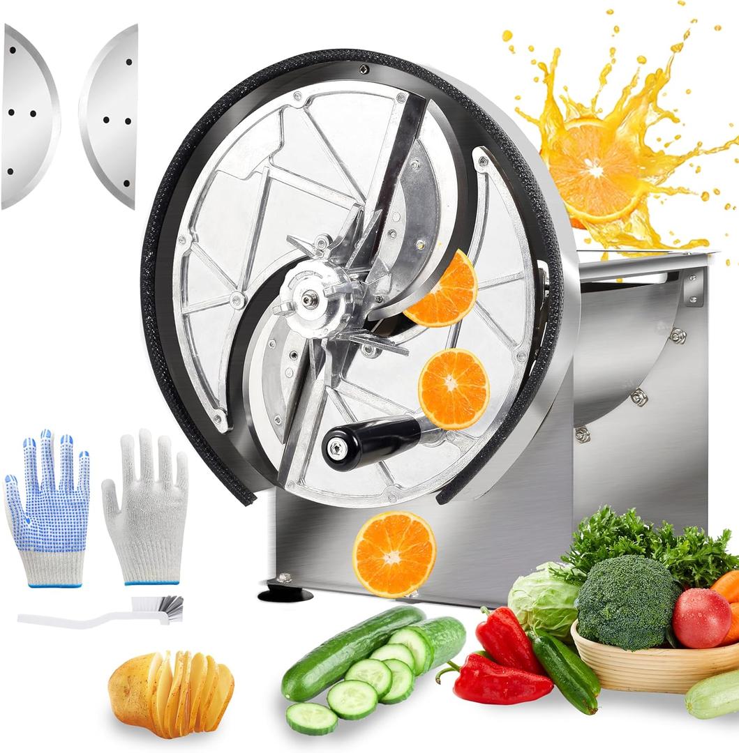 Commercial Manual Vegetable Fruit Slicer - 0.2-13mm Adjustable Thickness, Stainless Steel Manual Vegetable Cutter Machine with 2* Extra Blades for Slicing Fruit Potato Lemon Onion Cabbage Tomato