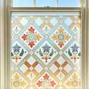 Coavas Stained Glass Window Film Decorative Privacy Cling for Home Bathroom & Front Door, 3D Floral Design, UV Blocking, Heat Control, Non-Adhesive, Reusable, Yellow, 23.6" x 35.4"