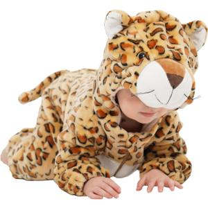 Unisex Baby Animal Costume Pajamas, Infant Flannel Hooded Halloween Romper Cosplay Costume/Homewear/Sleepwear (3-4T/Height:39"-43", Leopard)