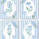 FITIE Blue and White Striped Floral Wall Art Posters Set of 4, Grandma Core Home Decor, Cottagecore Coquette Blue Bow Hydrangea Flower Canvas Prints Artwork Wall Decor, 8x10 Unframed