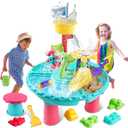VATOS Water Table for Toddlers, 3 in 1 Kids Outdoor Water Play Table Rain Showers Splash Pond Toys, 31PCS Sensory Activity Sand Table, Outside Backyard Summer Beach Toys for Boys Girls Age 3 4 5 6