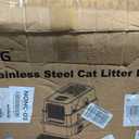Stainless Steel Litter Box with Lid, High Sided Enclosed Metal Litter Box for Big Cats, Easy Cleaning Anti-Urine Leakage, Non-Sticky Cat Box, Front Entry Top Exit KittyBox, Includes Mat & Scoop