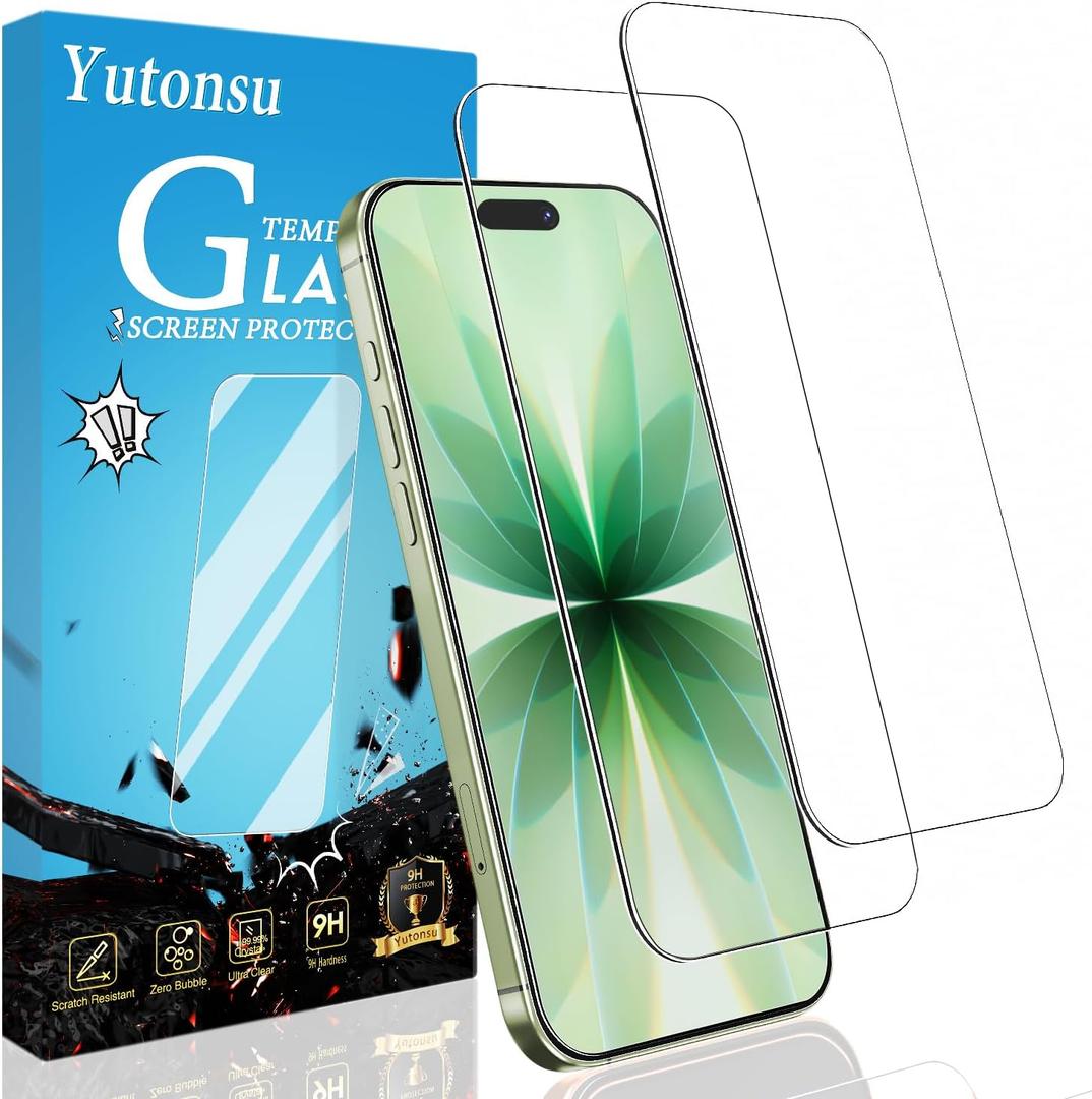 2 Pack Tempered Glass Screen Protector for iPhone 17 (6.3 Inch), 9H Hardness, Anti Scratch, Bubble Free, Case Friendly