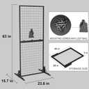 Mesh Wall Display Panel Heavy Duty Foldable, 2ft x 6ft Black Wire Wall Grid 1 Pack with 10 Hooks, Spring Load Pin (Flat Base) for Retail Display Stand, Supplier Showcase, Trr ade Exhibit
