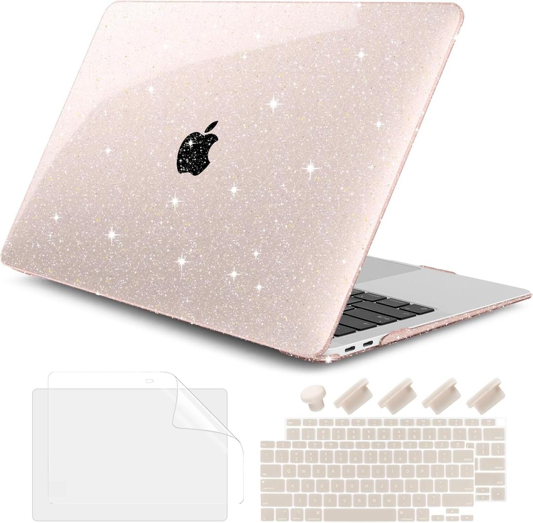 DONGKE for MacBook Air 13 inch Case 2021-2018 Release A2337 M1 A2179 A1932, Bling Plastic Hard Shell Case & Keyboard Cover Only Compatible with MacBook Air 13 inch Retina Fits Touch ID, Starlight