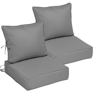 22x22 Outdoor Chair Cushions Set of 2, Waterproof Deep Seat Cushions for Patio Furniture with Removable Cover, Fade Resistant 4'' Outdoor Seat Cushion w/ Ties Handle for Wicker Sofa Couch,Light Gray, 22x22x4in-2Set