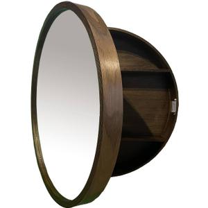 Medicine Cabinet Bathroom Space Saver Storage Round Cabinets with Mirror Surface Wall Mounted Solid Wood Circular Frame 3 Level (Color: Walnut, Size:20 Inch x 20 Inch