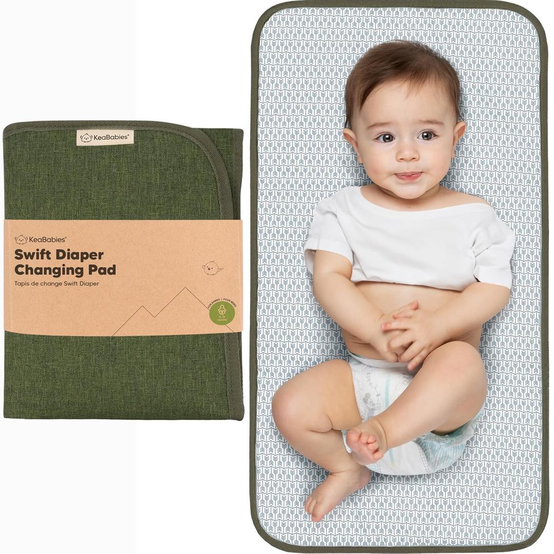 KeaBabies Portable Diaper Changing Pad, Easy Wipe Clean - Foldable Waterproof Baby Changing Mat for Diaper Bag, Compact, Lightweight, 25x13 Newborn, Infant, Baby Changer Travel Essential (Olive Green)