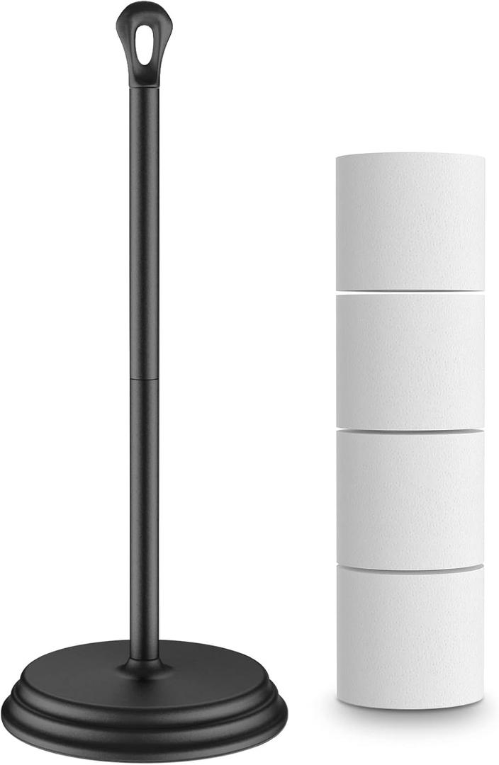Toilet Paper Holder with Rustproof, Metal Free Standing Toilet Paper Stand Storage for Bathroom, Tissue Paper Roll Holder for Bathroom Accessories (Black)