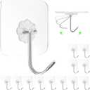 ZESLMG Adhesive Wall Hooks No Damage for Hanging, 12 Pack Large Self Sticky Hooks Heavy Duty 44lb Removable, Clear Hook for Shower Towel Coat Key Picture Wreath Outdoor Bathroom Kitchen, Waterproof