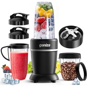 Ganiza Blender for Smoothies, 14 Pcs Smoothie Blender for Kitchen, Max 1300W Portable Blenders for Shakes Ice Crushing Grinding & More with 2 X 37 oz, 23 oz Cups, Perfect for Home & On - the - Go (Black)