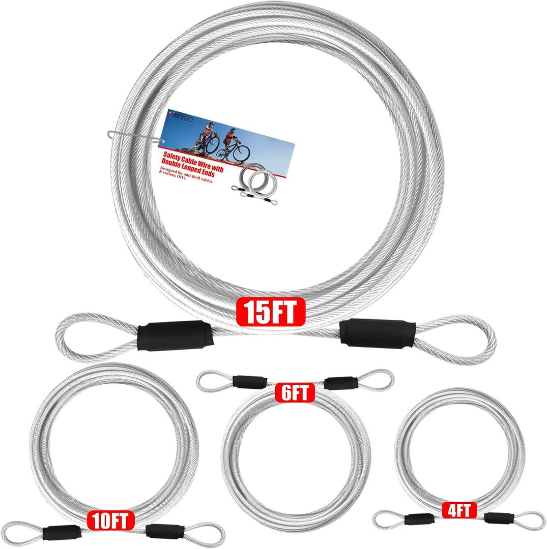 4FT/6FT/10FT/15FT Cable Locks with Combination 1/8 inch Security Cable with Loops for Fence Luggage Gym Locker Cabinet