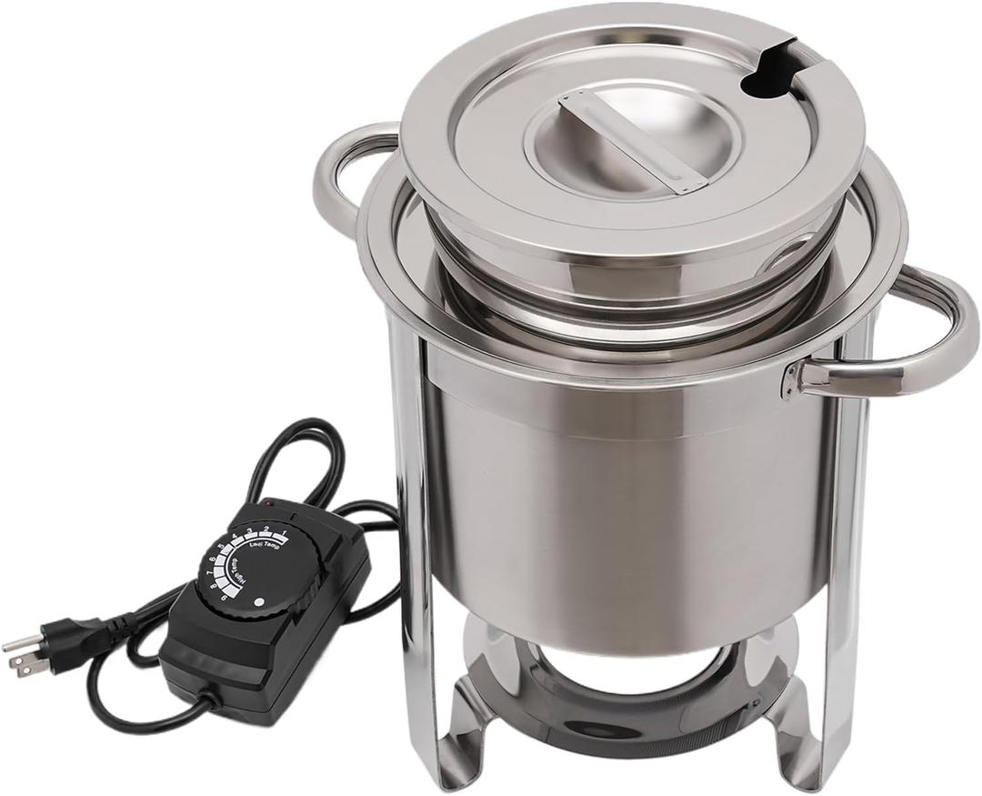 CNCEST Chafing Dish Buffet Set, 4.23 QT Stainless Steel Round Soup Warmer with Electric Heating Plate, Large Soup Chafer with Pot Lid and Frame for Catering Parties Events Banquets (4L)