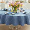 Newbridge Ribbons and Bows Damask Fabric Tablecloth, Blue, 60 x 84 Inch Oval, Wrinkle & Stain Resistant Table Cover