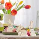 WellSign Easter Bunny Table Wooden Sign Decorations for Home, 3 Pieces Farmhouse Rabbit with Pompom Ball for Tabletop tiered tray Shelf Mantel Party Outdoor Indoor Decor