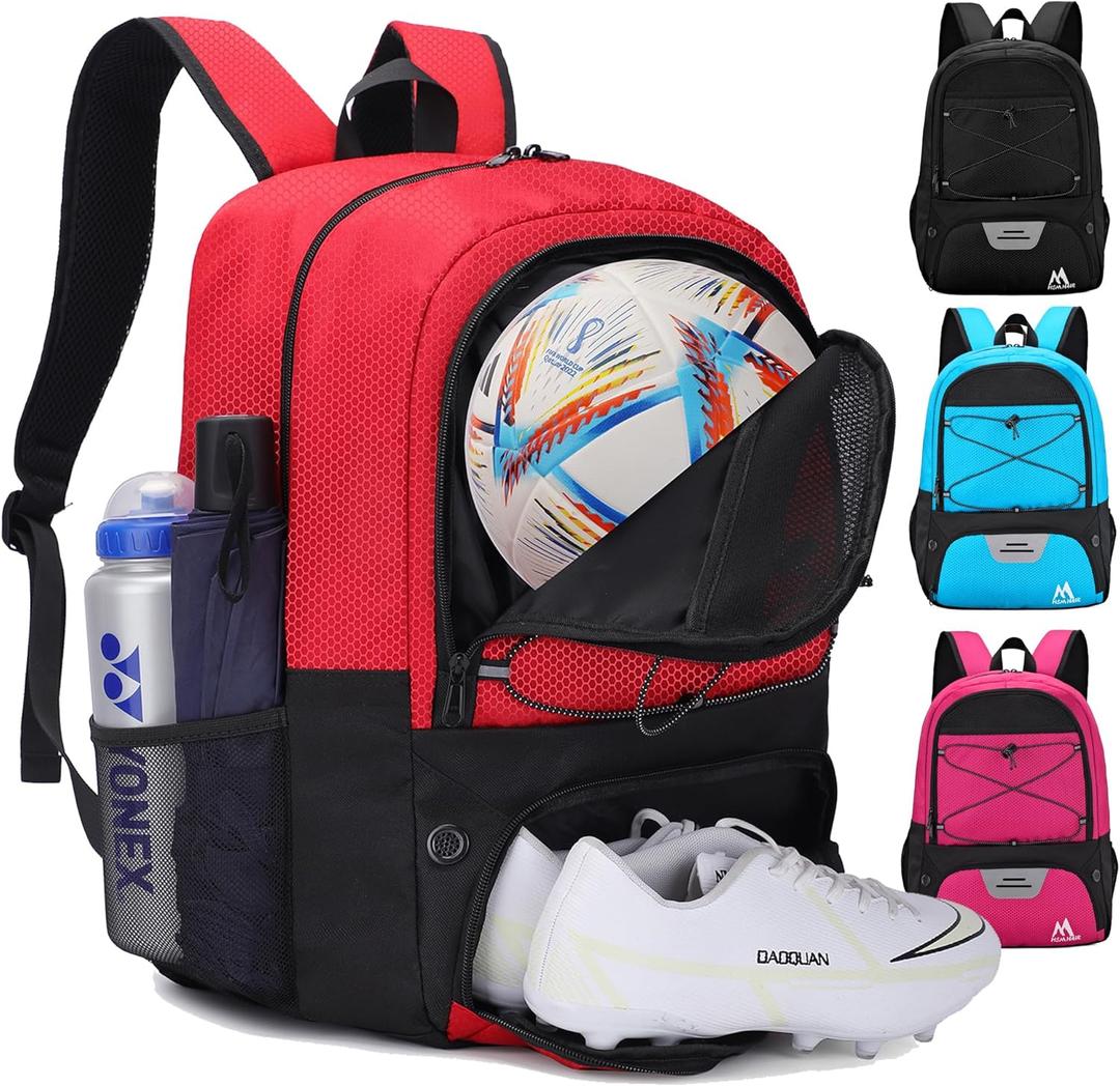 Soccer Bag-Soccer Backpack&Backpack for&Football Volleyball& Basketball,with Ball Compartment and Training Package (Red)