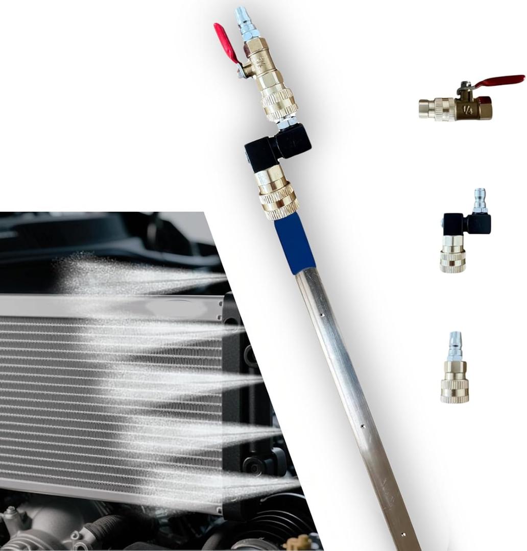 32" Radiator Cleaning Wand,Water and Air Dual-Use Cleaner Wand 4500 PSI Pressure Washer Tool for Car Radiator Flush and Washable Air Filter with 360 Swivel Quick Coupler,Switch and Fitting