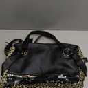 Women's Leopard Print Black Purse Handbag Hobo Style Sequin PU Leather Shoulder Bag