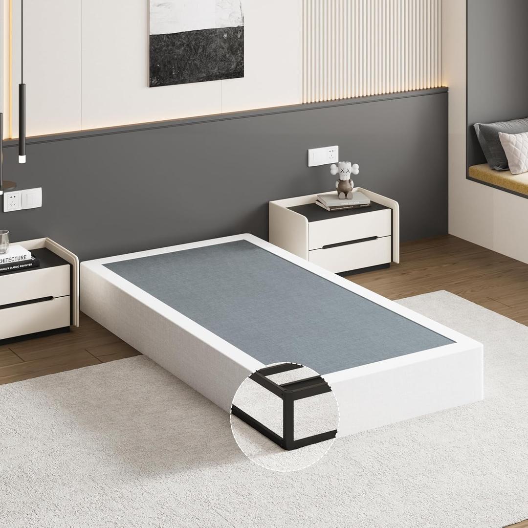 UOMEUR 7 Inch Twin Box Spring, 2500 LBS Heavy Duty Metal Mattress Foundation with Fabric Cover, Easy Assembly
