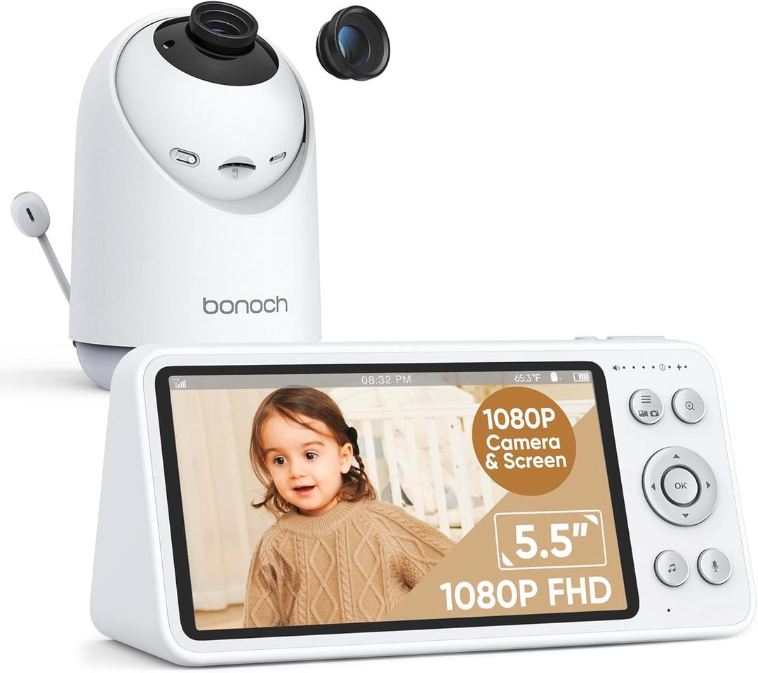 bonoch 1080p 5.5" Split Screen Baby Monitor with 2 Cameras, 7800mAh
