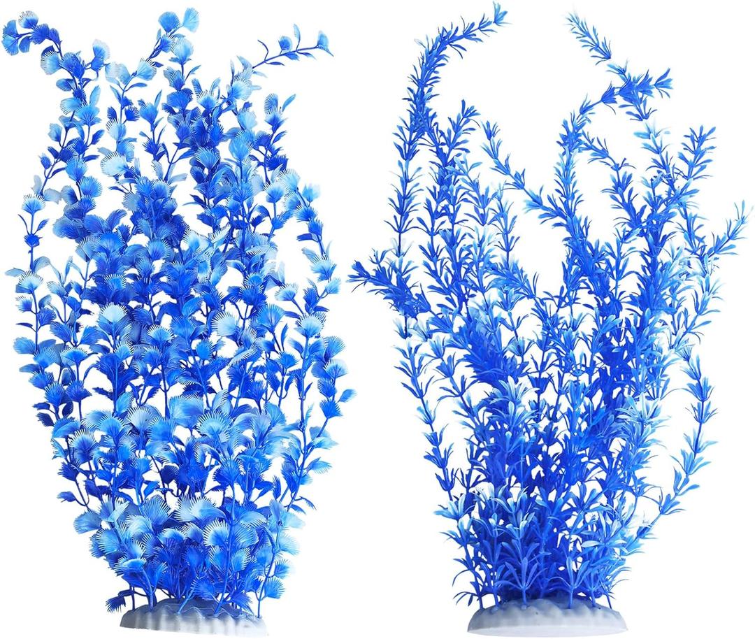 Hamiledyi Aquarium Plastic Plants Aquarium Decor Artificial Fish Tank Plants,Tall Fish Tank Decorations, Extra Large Aquarium Plant 23.6-inch Tall,2PCSBlue