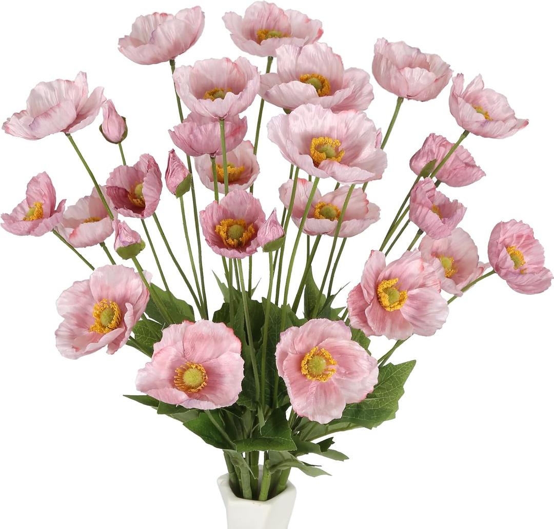 Faux Poppy Flowers,8PCS Pink Silk Poppies 23.2in Artificial Poppy Flowers Fake Poppies for Wedding Bouquet Party Table Centerpiece Arrangement Home Decor(Pink)