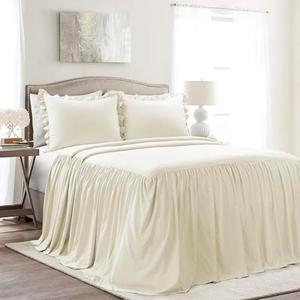 Lush Decor Ruffle Skirt Bedspread Set - 3 Piece Luxurious Farmhouse Bedding Set - Elegant, Charming Ruffle Detail - Timeless Style & Classic Design - Soft and Lightweight - Full, Ivory