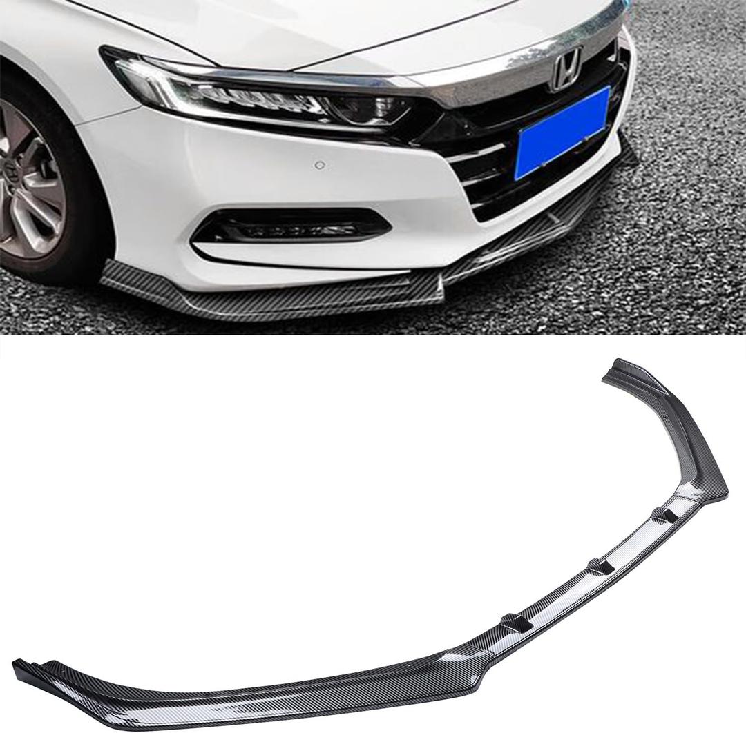 MUCO New Front Bumper Lip Compatible with Honda Accord 2018 2019 2020 2021 10th Gen 4 Door Sedan -Carbon Fiber Look Sport Front Spoiler