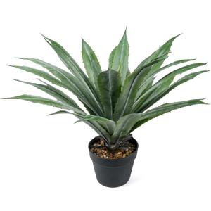 Velener Artificial Agave Plant in Black Pot with Real Stone Pebbles, Large Fake Agave Plants with Green Serrated Leaves, Faux Yucca for Indoor and Outdoor Decor-27 Inches Tall, 29 Leaves
