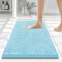 Smiry Luxury Chenille Bathroom Rugs 24x16, Extra Soft and Absorbent Shaggy Bath Mat, Machine Washable, Non-Slip Plush Carpet Runner for Tub, Shower, and Floor, Home Decor Accessories, Sky Blue