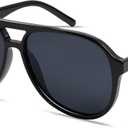 Polarized Square Aviator Sunglasses for Women Mens 70s Retro Double Bridge Sunnies AP3654 (C1 Black/Grey)