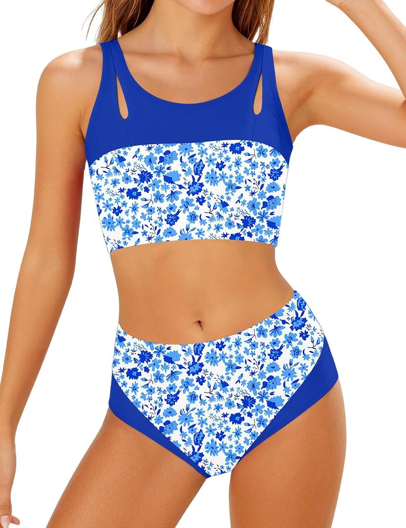 Teen Girls Swimsuits V-Neck Bikini Set Bathing Suits Cross Straps Two Piece Swimwear with Drawstring