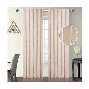 Linen Flax Reverse Tab Top Curtain Panel, 30% Linen/70% Cotton, 40x 86 Inch, Natural (Not Dyed), Pack of 2