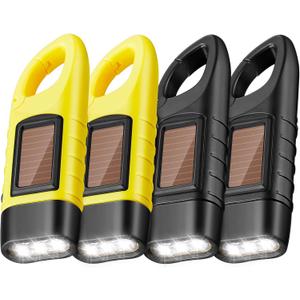Mudder 4 Pack Hand Crank Solar Powered Flashlight Emergency Rechargeable Led Flashlight Survival Gear Self Powered Charging Torch for Hiking Backpack Camping Safety Emergency Pack(Yellow, Black)
