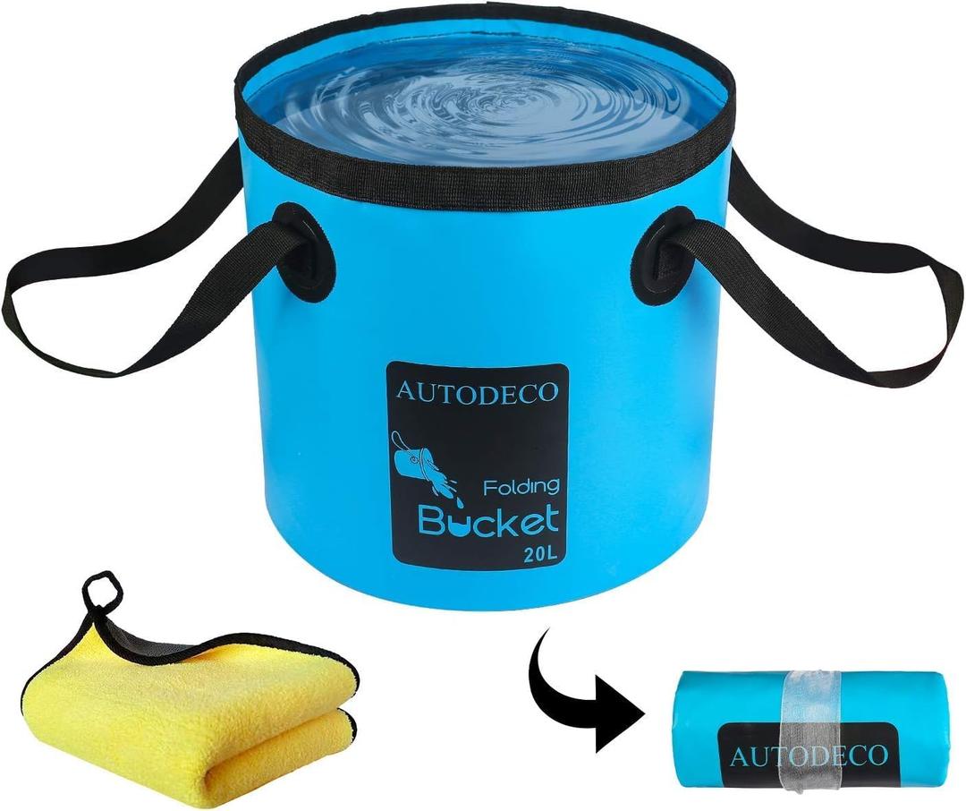 AUTODECO Collapsible Bucket 5 Gallon Container Folding Water Bucket Portable Wash Basin 20L (Blue)