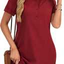 Rooscier Women's Button Down Collared Neck Side Pockets Short Sleeves Casual Mini Dress (Medium)