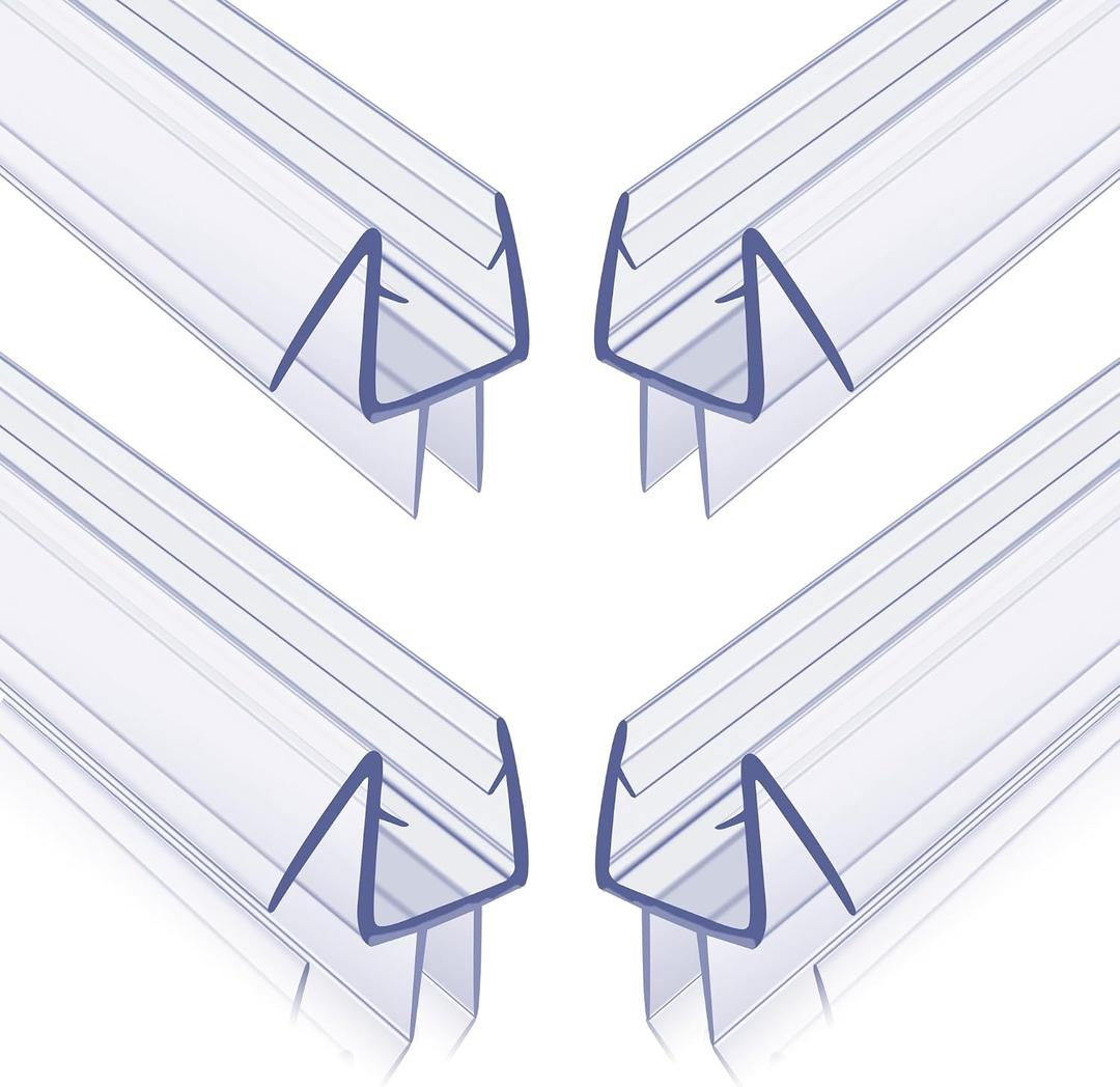 4-Pack Frameless Shower Door Bottom Seal for 1/4 Inch Thick Glass Doors Stop Shower Leaks and Create a Water Barrier (1/4 x 39)Bent