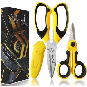 8-Inch Heavy Duty Scissors  Ultra Sharp Stainless Steel Shears with Serrated Edge & Protective Cover, Ideal for Cardboard, Wire, Fabric & More (Yellow)